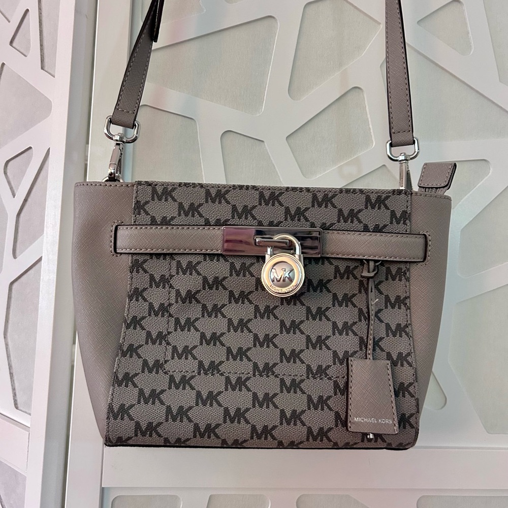 Michael Kors Gray Crossbody Bag with Monogram Print